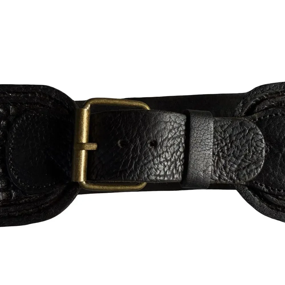 Motif 56 Belt Womens Small Black Leather Textured Wide Buckle Handmade Morocco